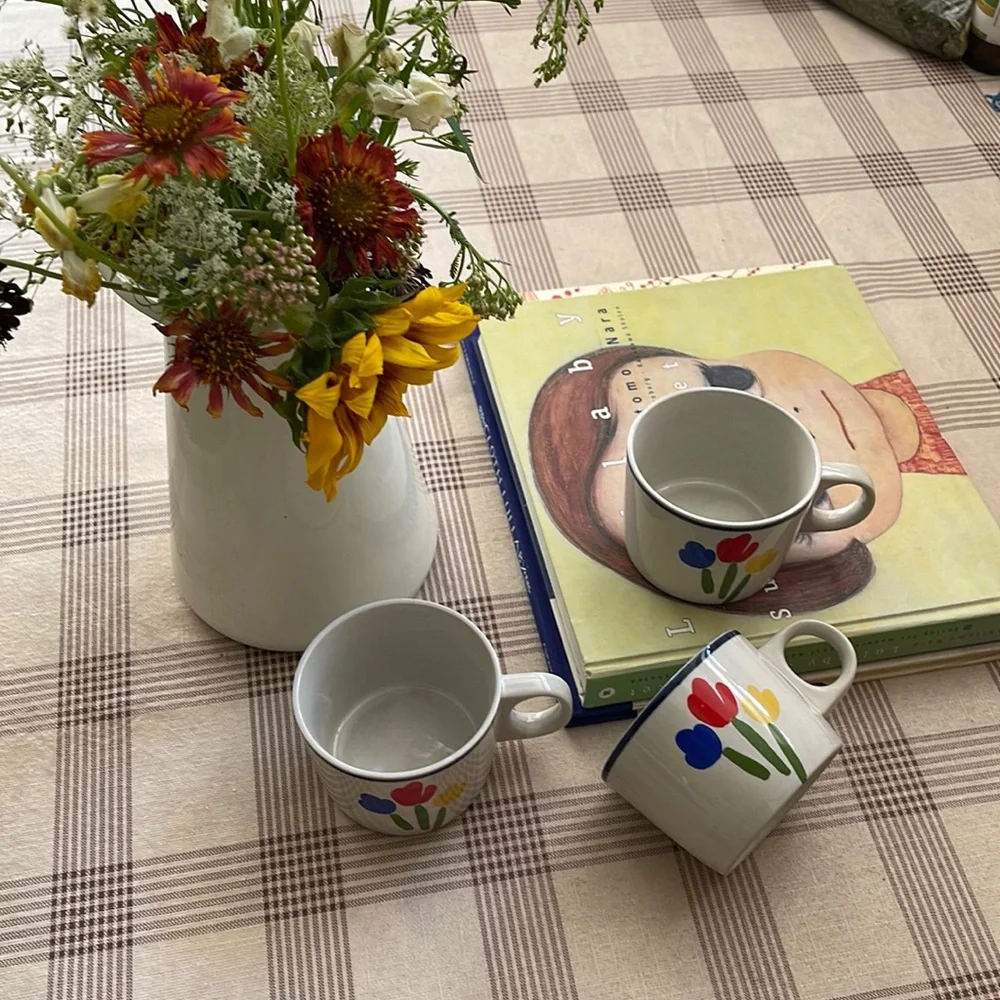 Newcor VTG Stoneware Tea Cups Japan Tulip Set of 3 Multicolor
